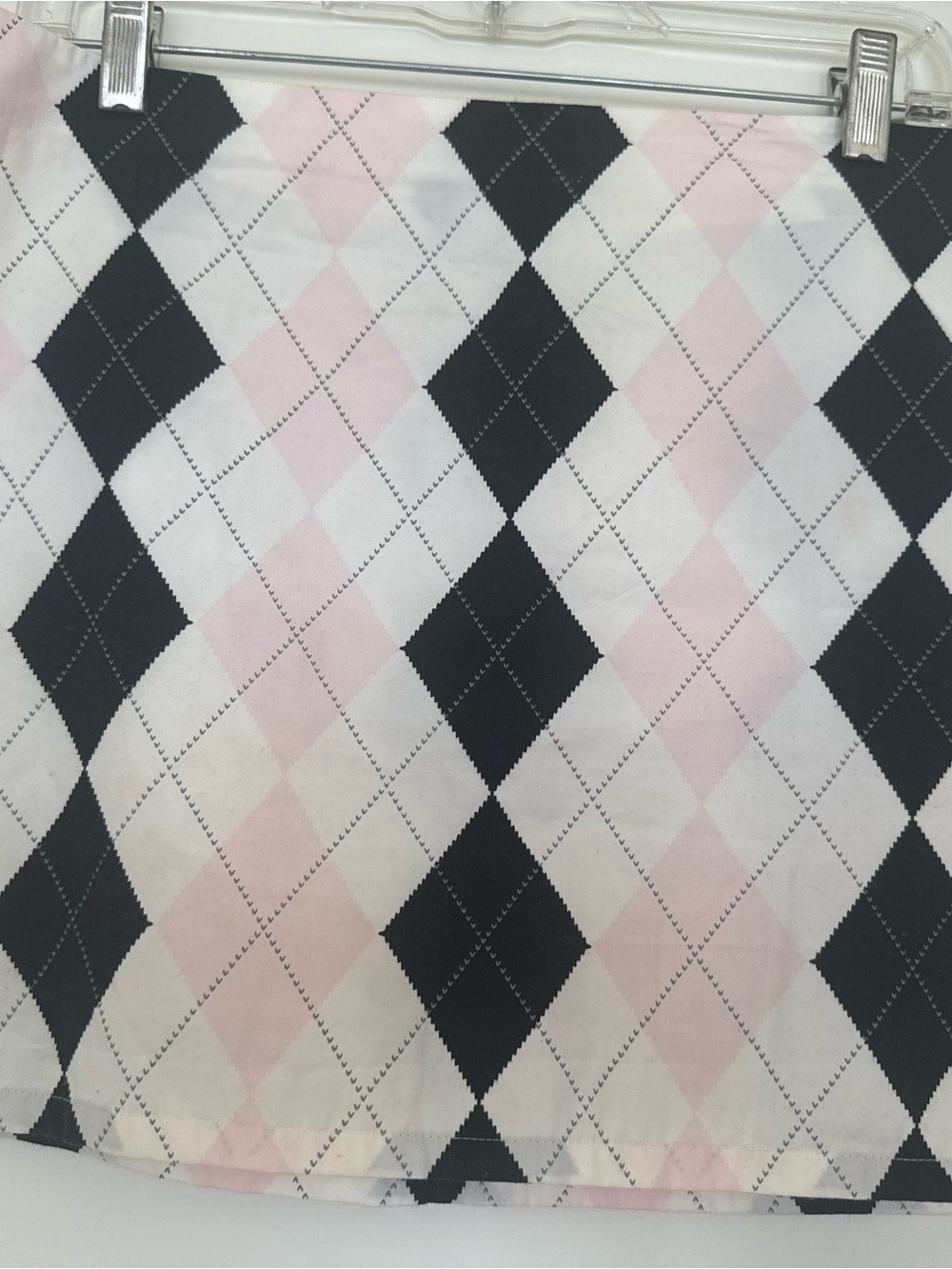 Pringle of Scotland Argyle Pattern Mini Skirt in Black, White & Light Pink